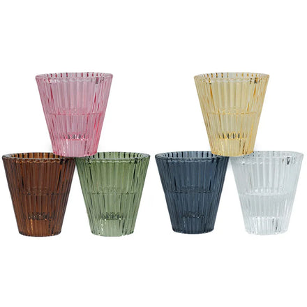 Double-Use Elegant Eco-Friendly Glass Taper Candle Holder Ribbed Stripes Customized Colors Pressed Craft Stick Lantern Design