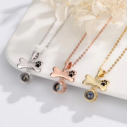 Customized Pet Dog Bone Shape Fashionable Projection Silver Women's Necklace Collarbone Chain