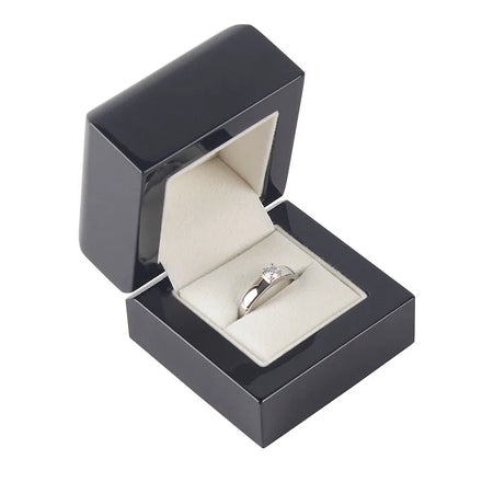Custom Logo Wedding Proposal Gift Ring Black Box Wood Wooden Luxury Gift Ring Jewelry Package Box