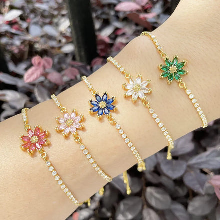NEW STYLE Elegant Tennis CZ Daisy Bracelet Ornaments Crystal Zircon Flower Bracelet for Women and Girls
