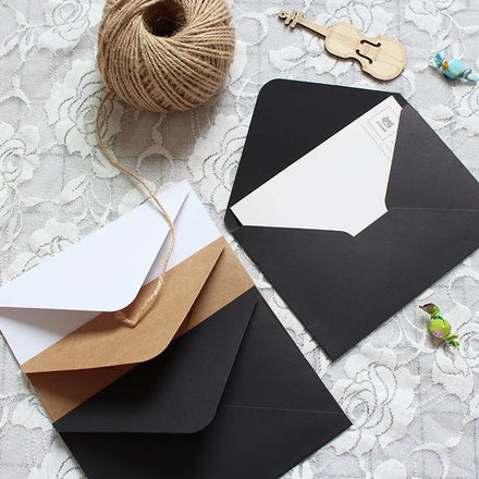 Wholesale Custom Classical White Black Kraft Blank Paper Thank You Card Mini Envelope
