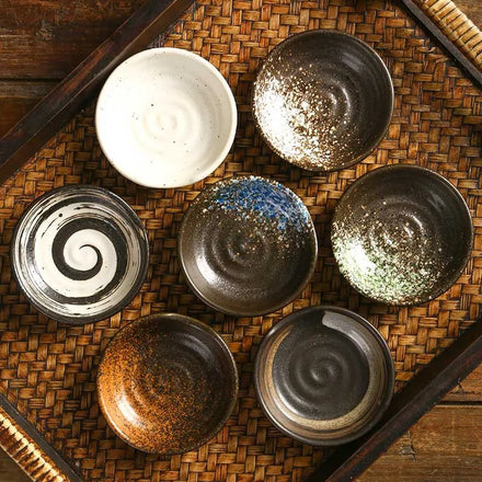 Retro Sushi Soy Plate Dish Round Mini Small Bowl Ceramic Dipping Sauce Serving Dishes for Restaurant