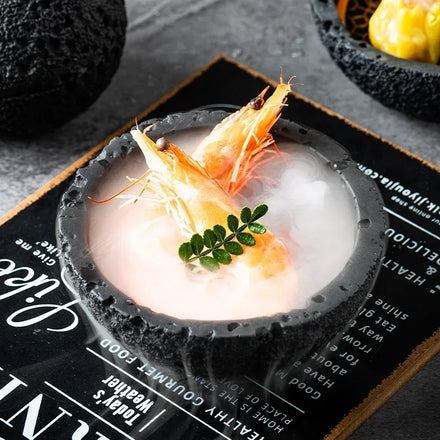Planet Bowl Molecular Cuisine Creativity Volcanos Stone Ball Place Round Smoke Cup Black Tableware