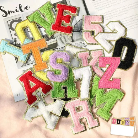 Custom 5.5cm Chenille Lace 3D Embroidery Ironing Back Adhesive Stick Cloth Gold Border Letter Embroidery Patches