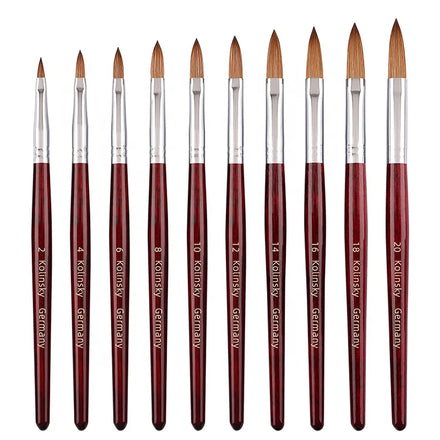 Hot Selling Red Wood Handle Pure Kolinsky Custom Logo Size 8 10 12 14 16 18 20 Pure Kolinsky Acrylic Nail Brush