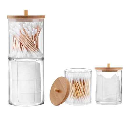 Multifunction Cosmetics Organizer Box Makeup Cotton Pads Swab Storage Box Holder Cosmetics Organizer Box with Bamboo Cover
