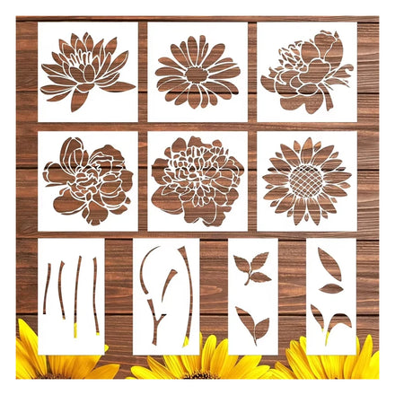 Large Peony & Sunflower Wall Painting Stencils Set PET Hollow Plastic Template for DIY Decorative Use Wholesale