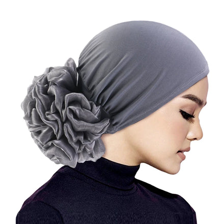 Low Moq Beauty Design Flower Turbans Wholesale Muslim Caps Polyester Hijab Women Headwraps