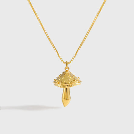 Silverbene Fashion Jewelry Dainty Women 18k Gold Plated Crafted 925 Sterling Silver Mushroom Pendant Necklaces