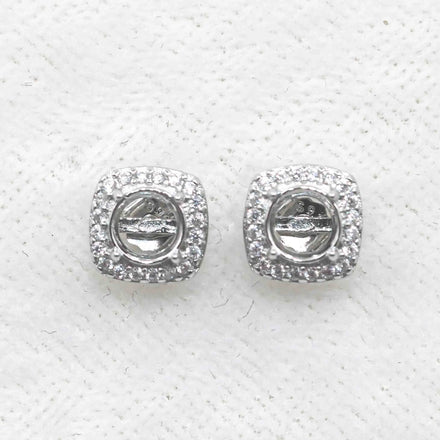 Sterling Silver 4mm/5mm Semi Mount Stud Earrings Empty Frame Support Blank Setting S925 Base Without Center Stone for DIY Inlay