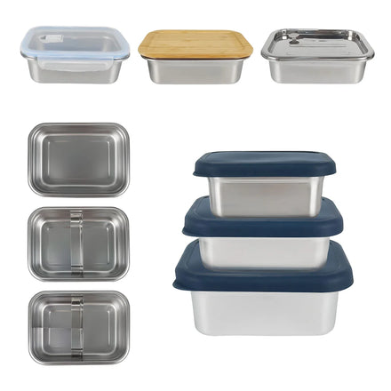 Customized Stainless Steel Food Container Lunch Box Square Lunch Box Food Dispenser Vegetable Basin Outdoor Picnic Bento Boxes
