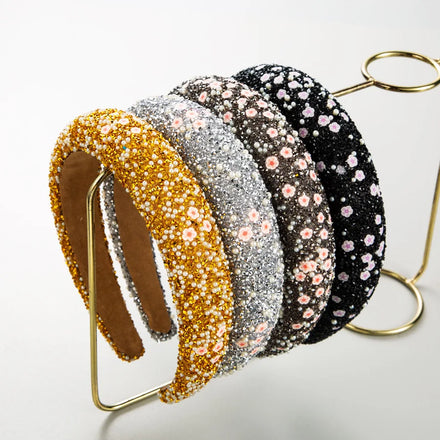 Wholesale Fashion Colorful Hairband Women Hair Accessories Padded Flowers and Pearls Headband for Girls