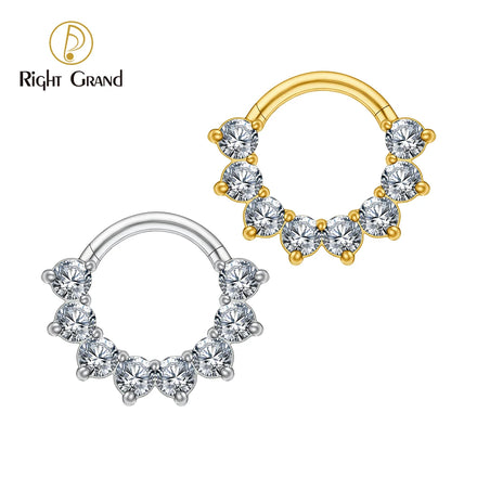 ASTM F136 Implant Grade Titanium Prong Setting CZ PVD Gold Plated Cartilage Hinged Clicker Piercing