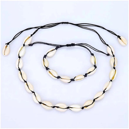 Seashell Choker Adjustable Necklace Bracelet Handmade BOHEMIA Hawaiian Beach Seashell Jewelry for Girls