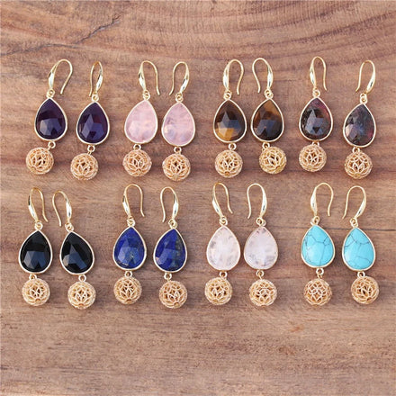 Bohemian Gemstone Turquoise Teardrop Gold Natural Stone Drop Earrings for Women Fashion Jewelry Wholesale Dropshipping