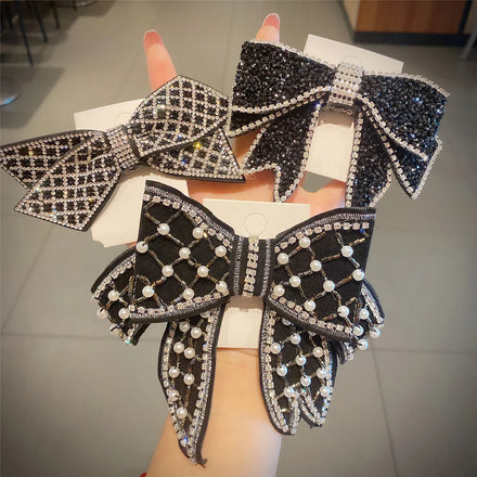 Wholesale Satin Hair Bow Clips for Women Bow Black Pearl Bow Hair Clips Girl Hair Accessories Hairpins