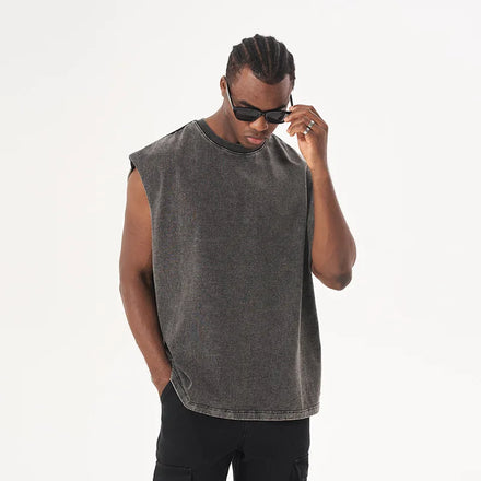 Manufacturer Custom Dtg Print 100% Cotton T-shirt Vinyl Vest Streetwear Dropship Heavyweight Vintage Men Acid Washed Tank Tops