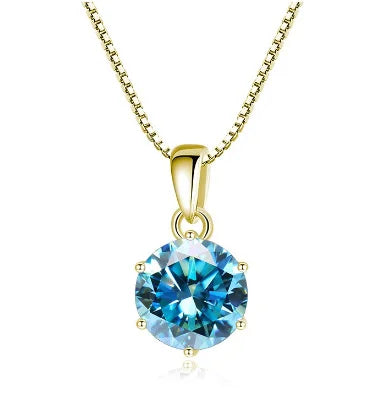 S925 Sterling Silver 1 Carat Moxamite Six Claw Pendant Necklace with Diamond Collarbone Chain for Women