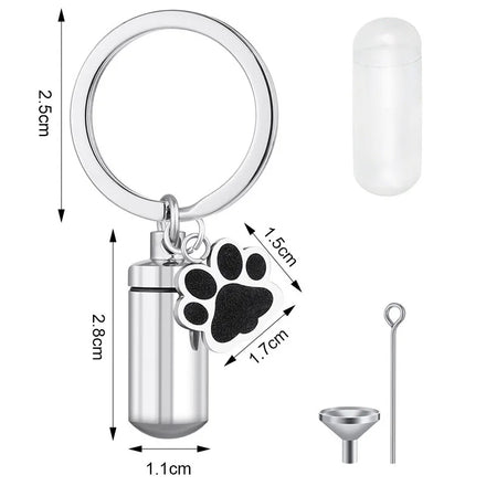 Custom Waterproof Stainless Steel Pet Urn Key Chains Paw Charm Cremation Jewelry for Ashes Keepsake Memorial Vial Urn Key Chains