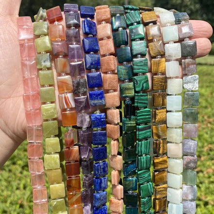AsVrai U 10mm Natural Stone Beads Tiger Eye Lapis Lazul Square Spacer Loose Beads for Jewelry Making DIY Bracelet Necklace