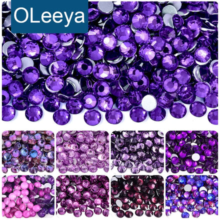 Oleeya Wholesale SS3-SS30 Heliotrope Crystal Stones Non Hotfix Strass Purple Series Flatback Glass Rhinestones for Craft