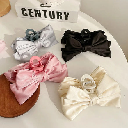 Elegant extra Arge Clamp Hair Accessories Custom Ponytail Big Claw Clip Satin Fabric butterfly Bow Hair Claws for Women Cloth