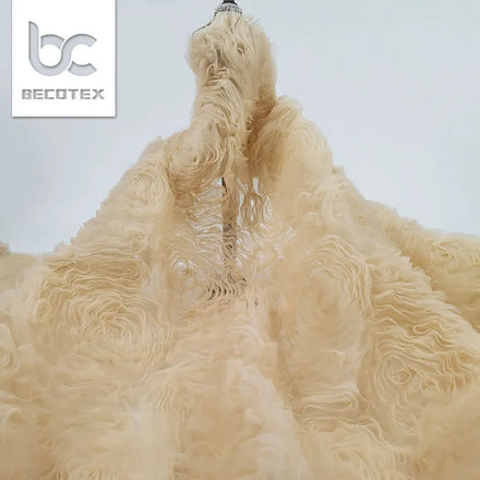 2026 New Light Yellow Rose Floral 3d Embroidery Lace Fabric Tulle Dress Fabric