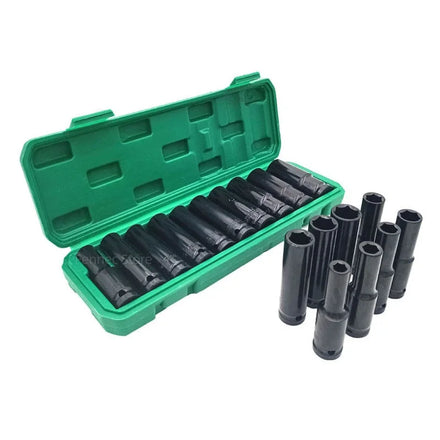 1/2 Deep Impact Wrench 10pcs Hexagon Impact Socket Set Pneumatic Extension Sleeve Deep Head Mechanical Workshop Removal Tools