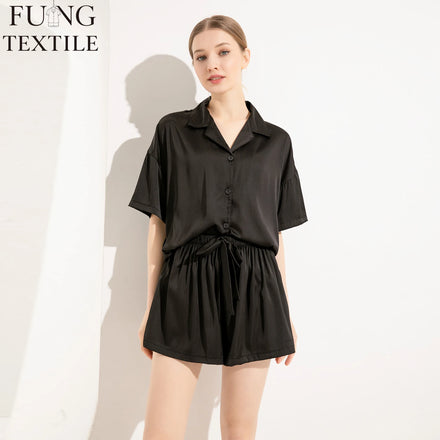 FUNG 6035 Women Sleepwear Short Sleeve Wholesales Satin Pajamas Set Two Piece Pyjamas Set Button Suit for Women