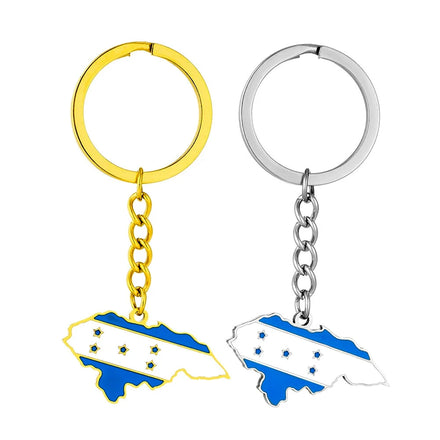 Stainless Steel Enamel Honduras Country Flag Map Charm Keychain 18K Gold Plated La Republica De Honduras Map Keyring Key Chain