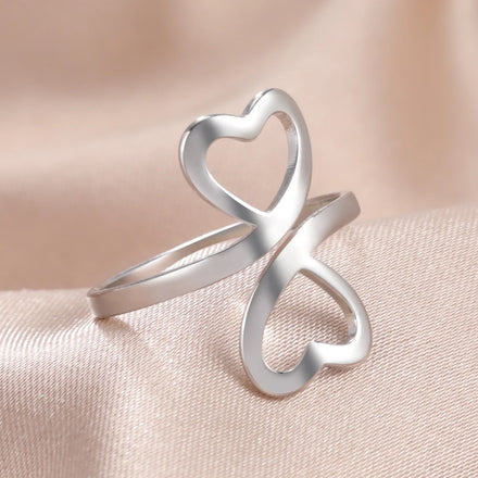 Stainless Steel Double Hearts Ring Women Gold Color Minimalist Finger Rings Fashion Jewelry for Lover