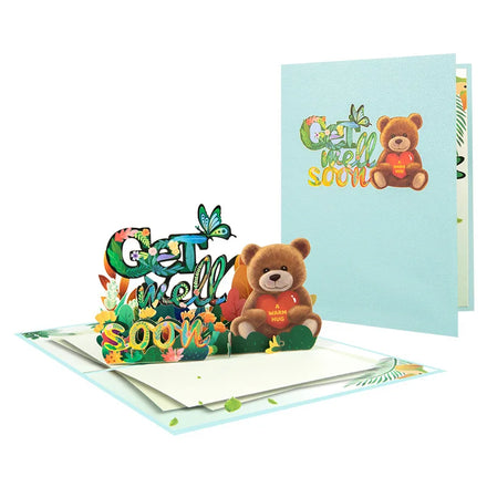 Original New Creative 3D Folding Greeting Card Get Well Soon Bear Card Paper Carving Gift Pop up Card
