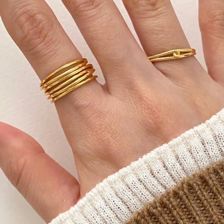 Trending Women's Adjustable Rings 925 Sterling Silver Gold Plated Statement Rows Band for Wedding Party