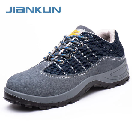 JIANKUN Wholesale Industrial Cheap Suede Leather Anti Puncture Construction Steel Toe Rubber Non-Slip Safety Work Shoes