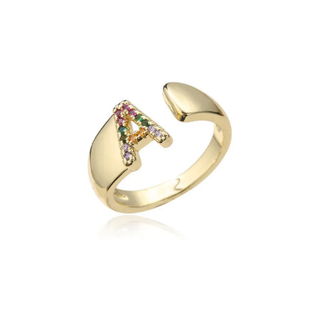 MIENTER A-Z Letter Girls Rings Jewelry Fashion Woman Finger Gold Plated 18k Adjustable Ring