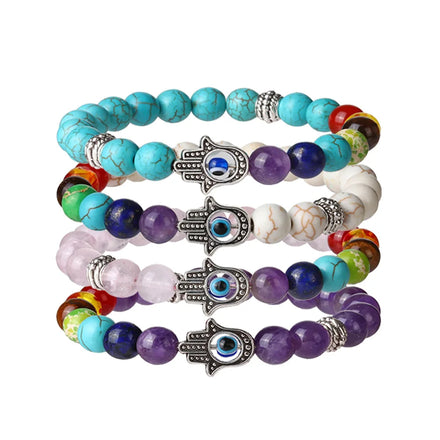 Hot Selling Colorful Fashion Bracelets Buddha Beads & Volcanic Stones Fatima Palm and Eye Bracelets