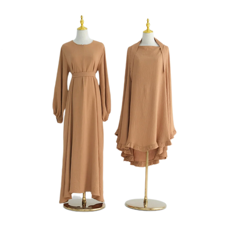2 Piece Abaya Set Ramadan Eid Jazz Crepe Closed Abayas Khimar Islamic Clothing Modest Dress for Muslim Women