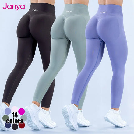 Janya Spandex/Nylon Scrunch Butt Gym Fitness Pants Custom Logo Tummy Control Seamless High Waist Yoga Sports Leggings for Women