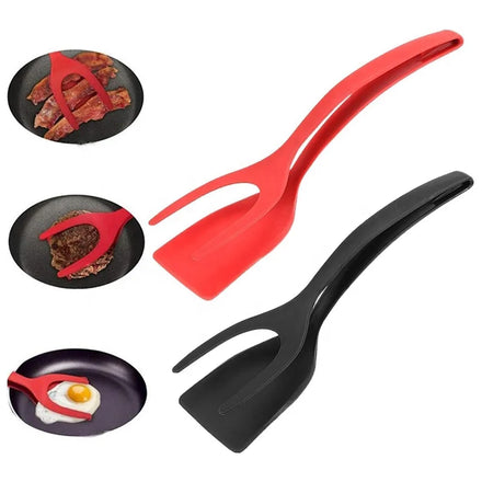 Snowboy 2-in-1 Non-Stick Eco-Friendly Nylon Silicone Egg Flipper Spatula Tongs with Heat Resistance for Pancakes Steaks Bread