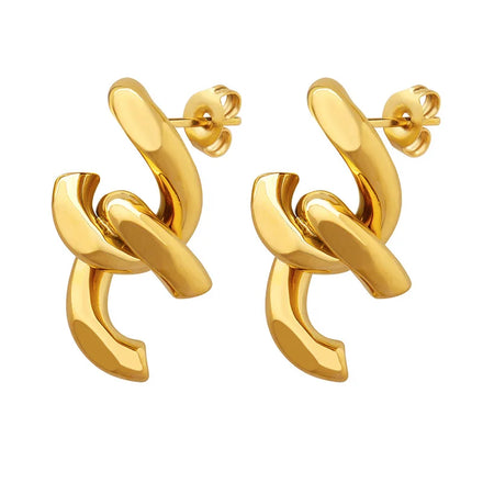 Ins 18K Gold PVD Plated Stainless Steel Double C Chain Stud Earring for Women Waterproof Hypoallergenic Jewelry Gift