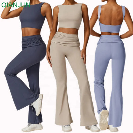 Wholesale Plus Size Gym Sport Activewear 2 Piece Set Fitness Hight Waist Flare Leggings Yoga Sets for Women
