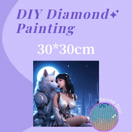 DIY 30x30cm Mechanical Wolf and Girl Diamond Painting Full Round 5D Acrylic Drill Creative Diamond Painting for DIY Lover