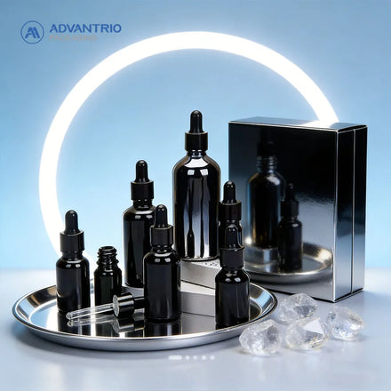 Advantrio Packaging 50ml Black Glass Dropper Bottle with Screw Cap for Cosmetic & Essential Oil Applications