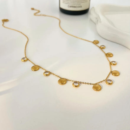 New Holiday Fashion Stainless Steel Gold Plated Shell Zircon Pendant Necklace Jewelry Joyas De Acero Inoxidable Al Por Mayor
