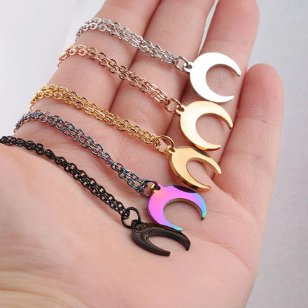 Customizable DIY Stainless Steel Pendant with PVD 18K Gold Silver & Rose Simple Flower Moon Symbol Fashionable Necklaces Charms
