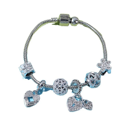 Silver Charm Bead Crystal Flower Heart Bracelets Bangles Zirconia Bracelet Fashion Jewelry for Women
