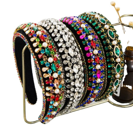 Korean Colored Rhinestone Sponge Hairbands Baroque Wide Headband