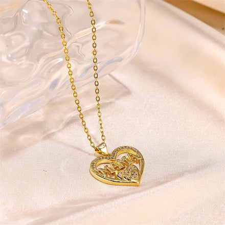 Trending Jewelry 18K Gold Plated Heart Pendant Mama Necklace for Mother's Day Gift Stainless Steel Necklace