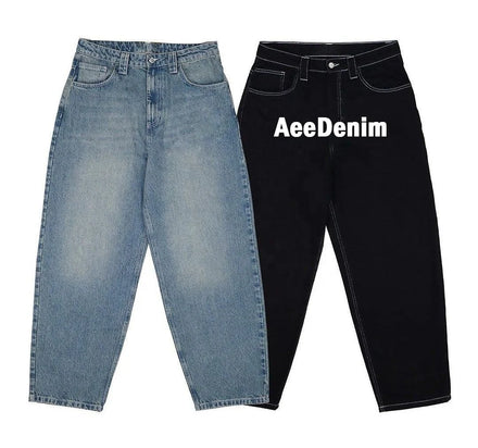AeeDenim Custom Y2k Men's Letter Printed Denim Jeans Embroidery Patch Wide Leg Loose Baggy Street Retro Winter Washed Pants