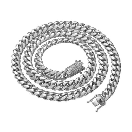 10mm Cuba Chain Stainless Steel Natural Microinlaid Zircon Buckle Polished Chain